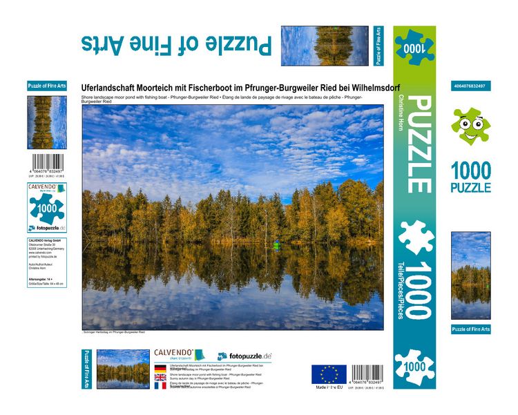 Produktbild: CALVENDO Puzzle Uferlandschaft Moorteich mit Fischerboot - Pfrunger-Burgweiler Ried | 1000 Teile Lege-Gr&ouml;&szlig;e 64x48cm Foto-Puzzle f&uuml;r gl&uuml;ckliche Stunden