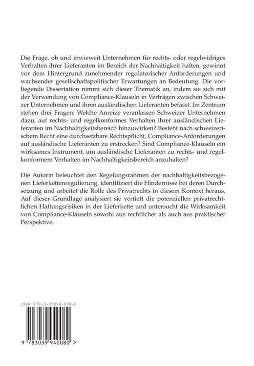 Produktbild: Nachhaltigkeitsbezogene Rechts- und Compliance-Risiken in der Lieferkette und Bedeutung von Compliance-Klauseln