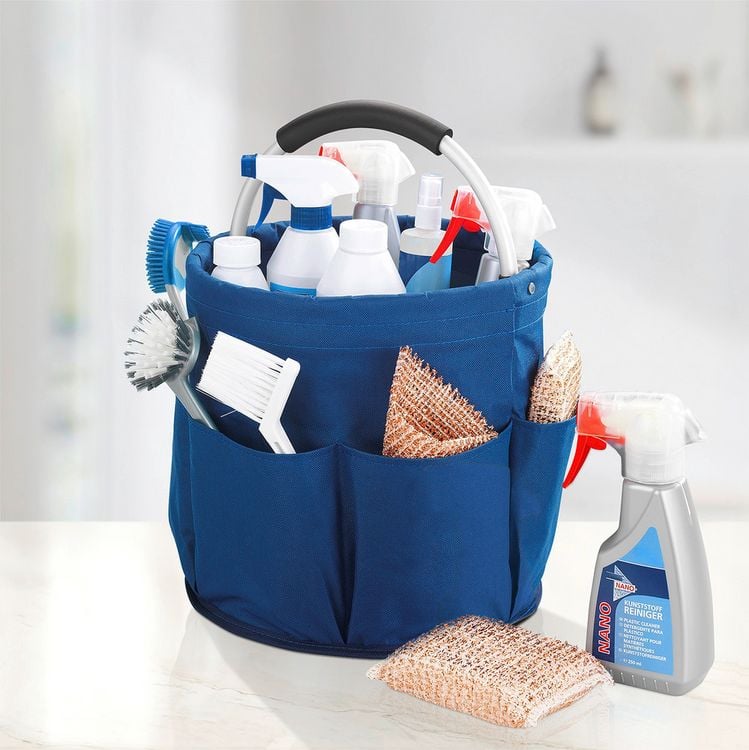 Produktbild: Universal Reinigungs Caddy 16 l, Blau, 2er Set, mit 6 Au&szlig;entaschen f&uuml;r Schw&auml;mme und T&uuml;cher
