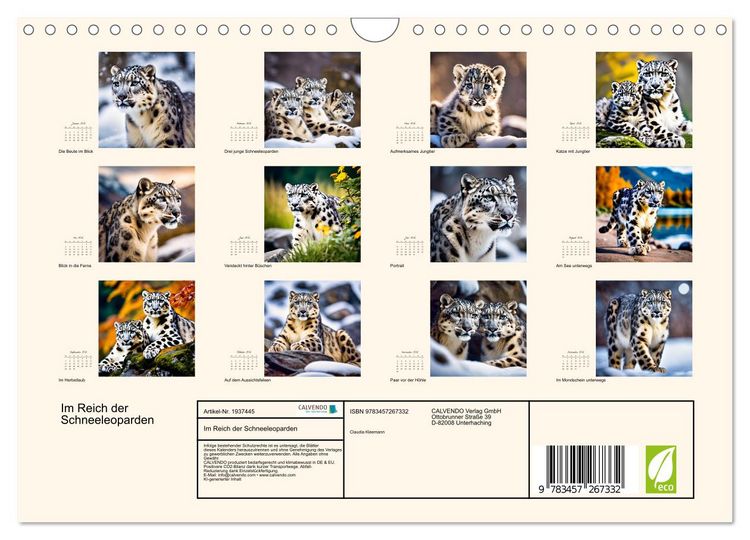 Produktbild: Im Reich der Schneeleoparden (Wandkalender 2026 DIN A4 quer), CALVENDO Monatskalender