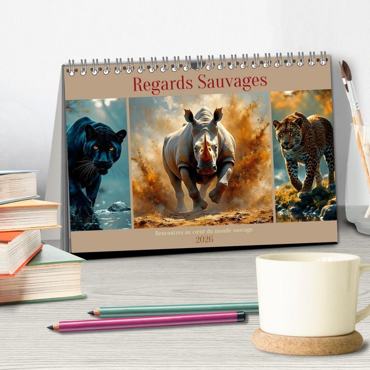 Produktbild: Regards Sauvages &ndash; Rencontres au c&oelig;ur du monde sauvage (Calendrier de bureau 2026 DIN A5 vertical), CALVENDO calendrier mensuel