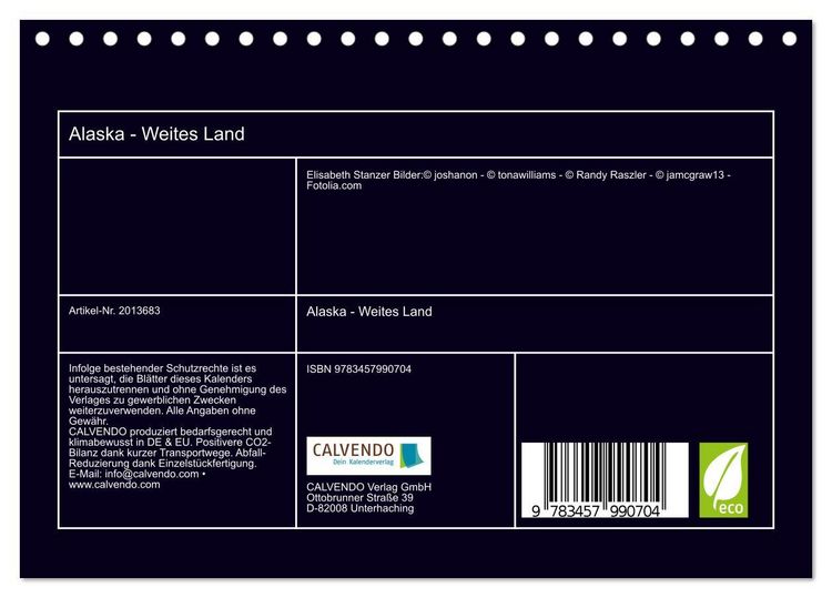 Produktbild: Alaska - Weites Land (Tischkalender 2026 DIN A5 quer), CALVENDO Monatskalender