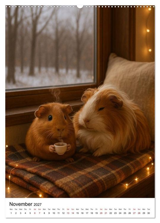 Produktbild: Guinea Pigs Cozy Moments (High Quality Premium Wall Calendar 2027 DIN A2 portrait),CALVENDO 12 Month Wall Calendar