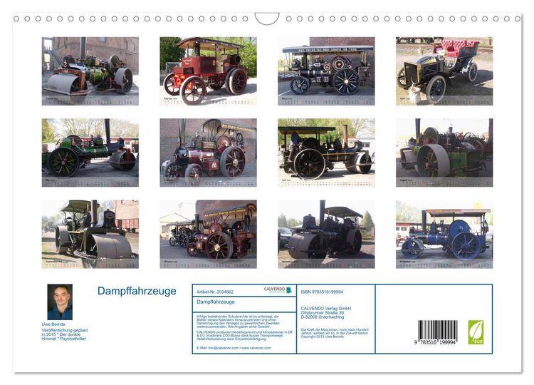 Produktbild: Dampffahrzeuge (Wandkalender 2026 DIN A3 quer), CALVENDO Monatskalender