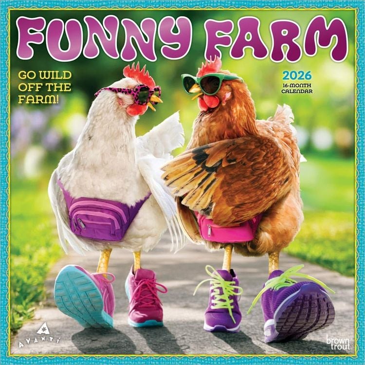 Produktbild: Avanti Funny Farm Official 2026 12 X 24 Inch (Hanging) Monthly Square Wall Calendar Foil Stamped Cover Plastic-Free