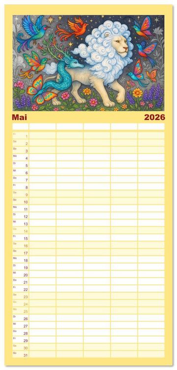 Produktbild: Familienplaner 2026 - Fabelhafte Mystikwesen mit 5 Spalten (Wandkalender, 21 x 45 cm) CALVENDO