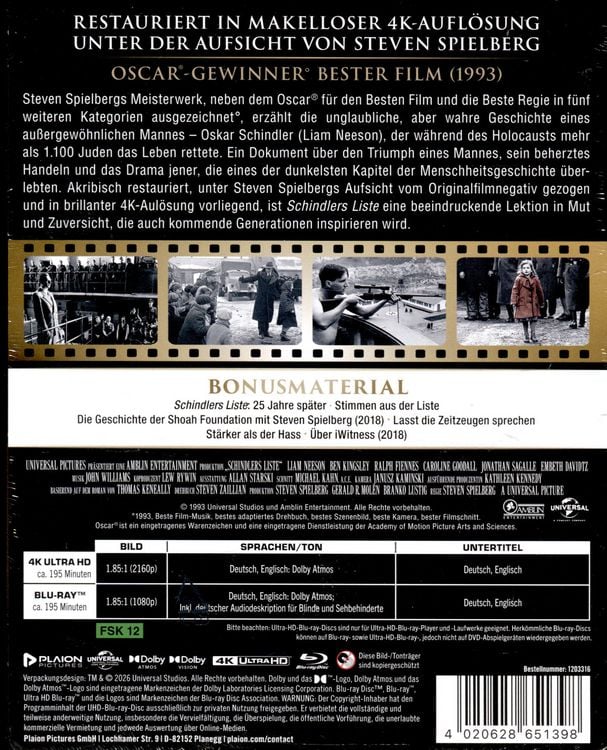 Produktbild: Schindlers Liste - Steelbook (4K-UHD+2 Blu-rays)