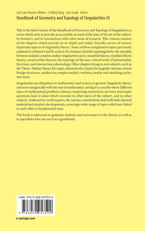 Produktbild: Handbook of Geometry and Topology of Singularities III
