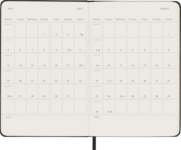 Produktbild: Moleskine 18 Monate Wochenkalender 2026/2027, P/A6, 1 Wo = 2 Seiten, Horizontal, Fester Einband, Schwarz