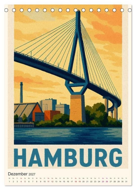 Produktbild: City Poster Hamburg - Stilisierte Impressionen der Hansestadt (Tischkalender 2027 DIN A5 hoch), CALVENDO Monatskalender