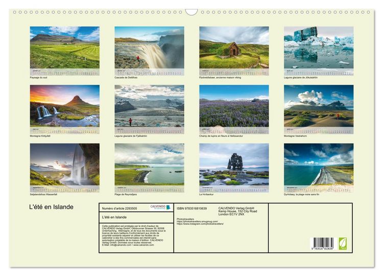 Produktbild: L'&eacute;t&eacute; en Islande (Calendrier mural 2027 DIN A2 vertical), CALVENDO calendrier mensuel