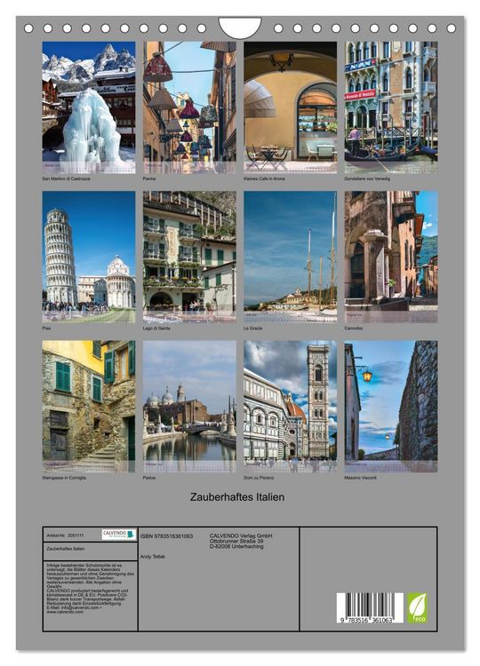 Produktbild: Zauberhaftes Italien (Wandkalender 2026 DIN A4 hoch), CALVENDO Monatskalender
