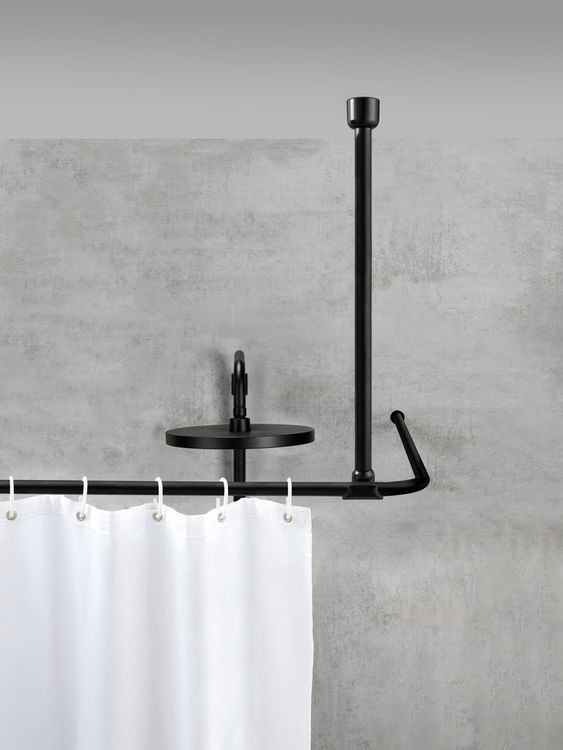 Produktbild: Deckenst&uuml;tze f&uuml;r Duschstangen Schwarz, 57 cm, f&uuml;r Stangen mit &Oslash; 2 / 2,5 cm