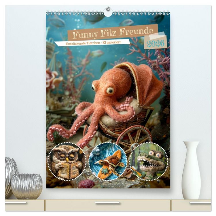 Produktbild: Funny Filz Freunde (hochwertiger Premium Wandkalender 2026 DIN A2 hoch), Kunstdruck in Hochglanz