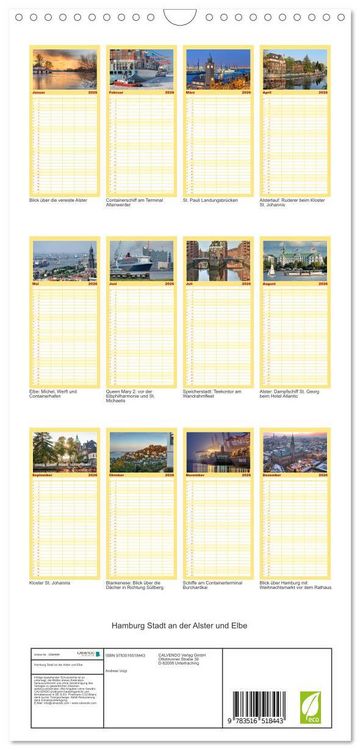 Produktbild: Familienplaner 2026 - Hamburg Stadt an der Alster und Elbe mit 5 Spalten (Wandkalender, 21 x 45 cm) CALVENDO