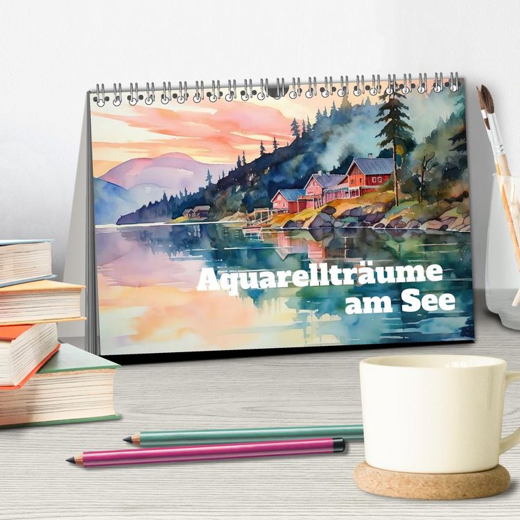 Produktbild: Aquarelltr&auml;ume am See (Tischkalender 2026 DIN A5 quer), CALVENDO Monatskalender
