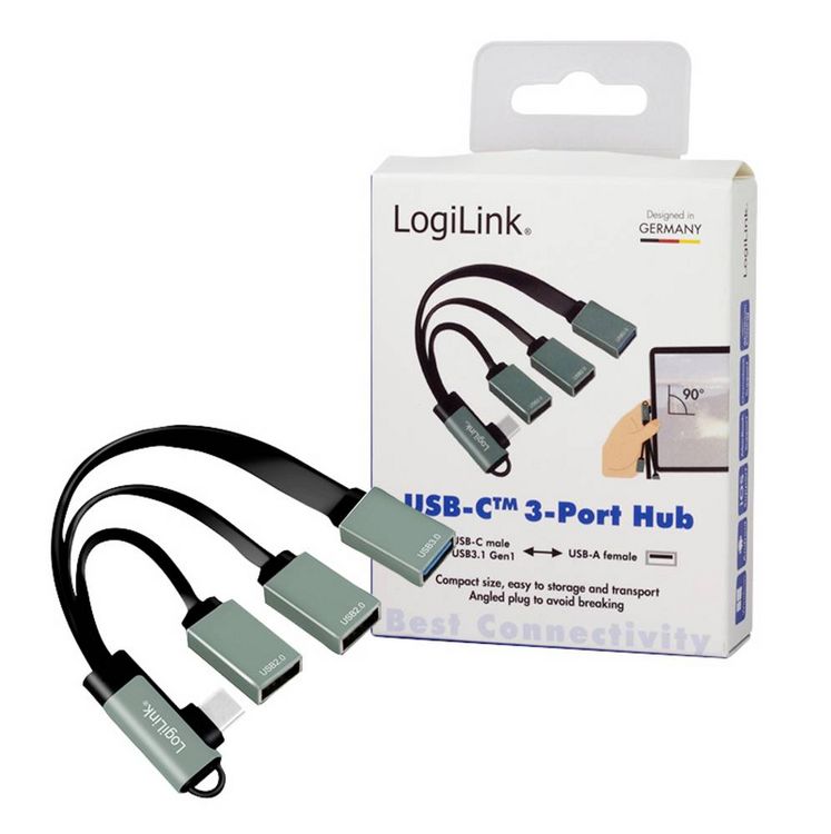 Produktbild: LogiLink UA0361 USB-Hub 3 Port USB-A USB 3.1 Gen1 5 GBit/s mit USB-C&reg; Stecker Silber UA0361