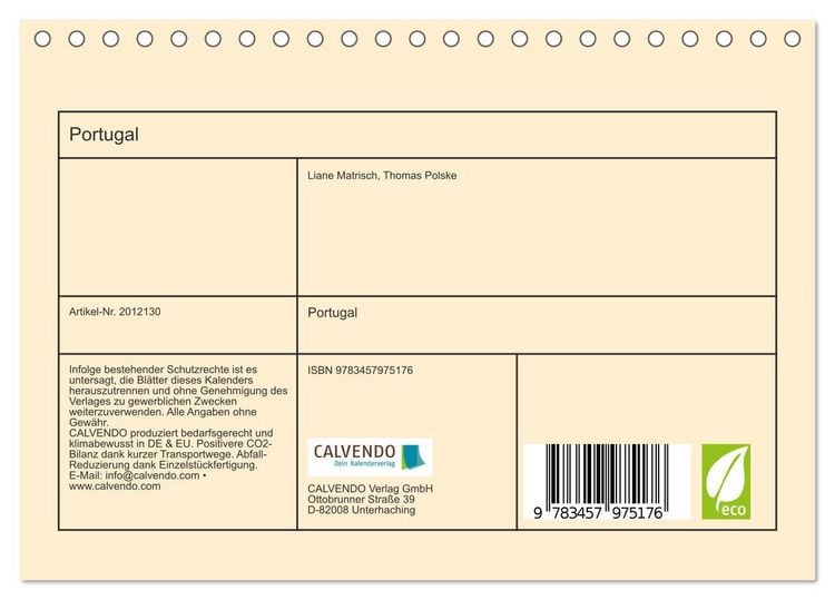 Produktbild: Portugal (Tischkalender 2026 DIN A5 quer), CALVENDO Monatskalender