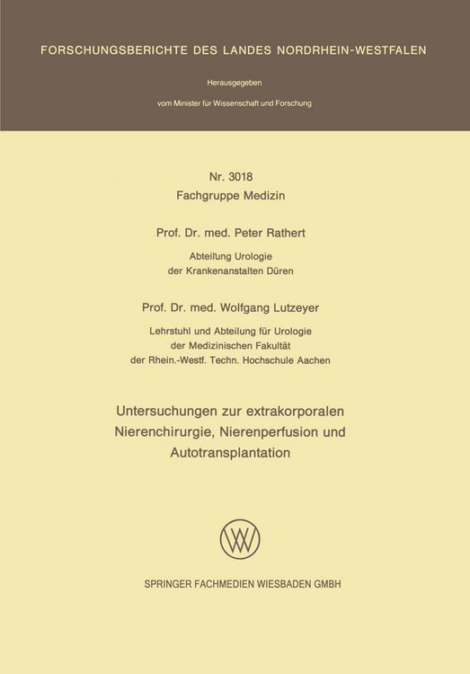 Produktbild: Untersuchungen zur extrakorporalen Nierenchirurgie, Nierenperfusion und Autotransplantation