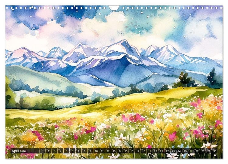 Produktbild: Die Natur in Aquarellbildern (Wandkalender 2026 DIN A3 quer), CALVENDO Monatskalender
