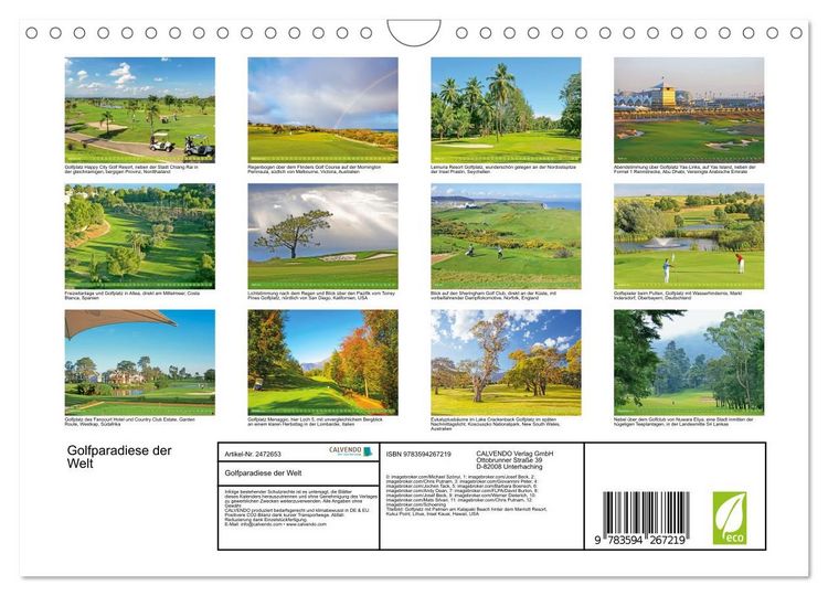 Produktbild: Golfparadiese der Welt (Wandkalender 2027 DIN A4 quer), CALVENDO Monatskalender