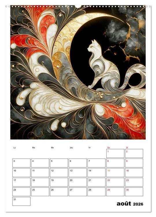Produktbild: Les chats - Pattes de velours au clair de lune (Calendrier mural 2026 DIN A2 horizontal), CALVENDO calendrier mensuel
