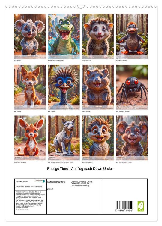Produktbild: Putzige Tiere - Ausflug nach Down Under (hochwertiger Premium Wandkalender 2026 DIN A2 hoch), Kunstdruck in Hochglanz