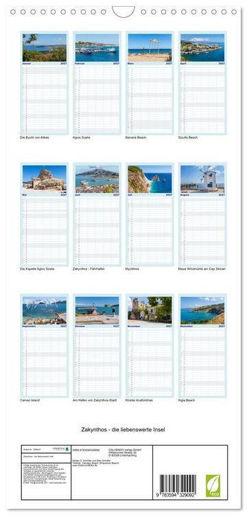 Produktbild: Familienplaner 2027 - Zakynthos - die liebenswerte Insel mit 5 Spalten (Wandkalender, 21 x 45 cm) CALVENDO
