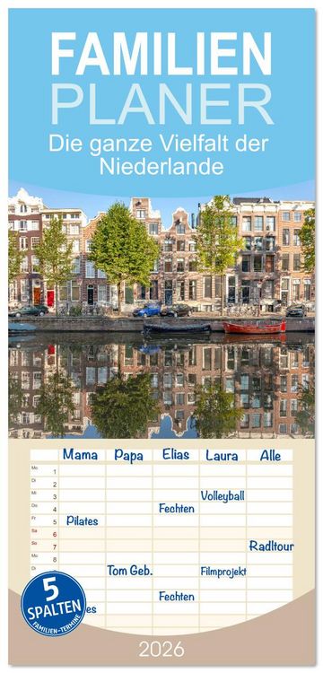 Produktbild: Familienplaner 2026 - Die ganze Vielfalt der Niederlande mit 5 Spalten (Wandkalender, 21 x 45 cm) CALVENDO