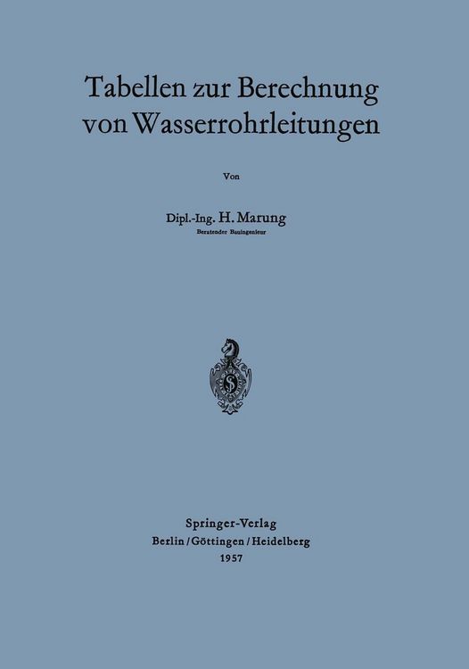 Produktbild: Tabellen zur Berechnung von Wasserrohrleitungen
