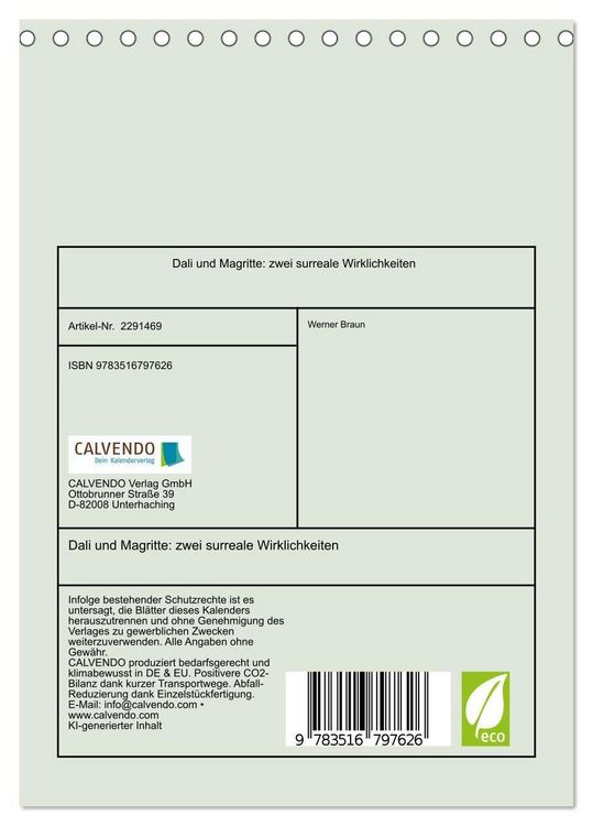 Produktbild: Dali und Magritte: zwei surreale Wirklichkeiten (Tischkalender 2027 DIN A5 hoch), CALVENDO Monatskalender