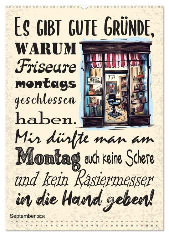 Produktbild: Haarige Friseurspr&uuml;che (Wandkalender 2026 DIN A2 hoch), CALVENDO Monatskalender