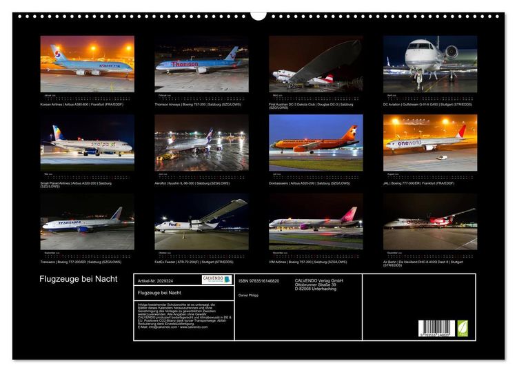 Produktbild: Flugzeuge bei Nacht (Wandkalender 2026 DIN A2 quer), CALVENDO Monatskalender