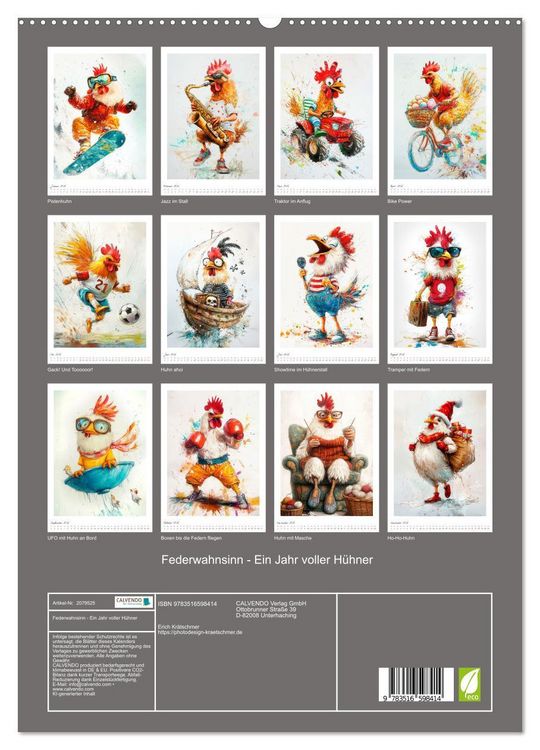 Produktbild: Federwahnsinn - Ein Jahr voller H&uuml;hner (hochwertiger Premium Wandkalender 2026 DIN A2 hoch), Kunstdruck in Hochglanz