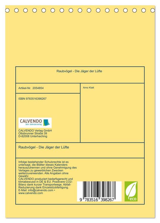 Produktbild: Raubv&ouml;gel - Die J&auml;ger der L&uuml;fte (Tischkalender 2026 DIN A5 hoch), CALVENDO Monatskalender