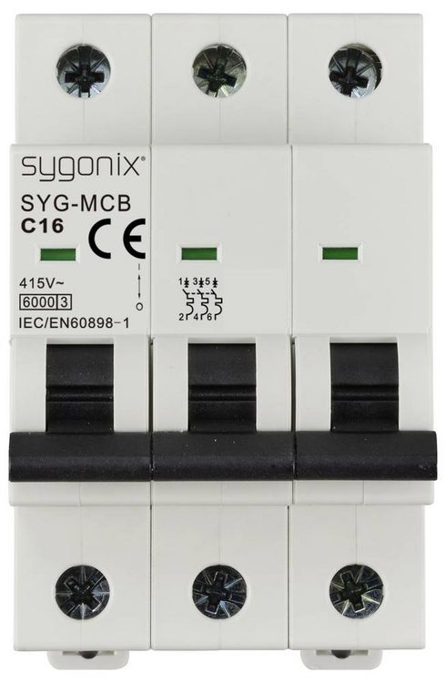 Produktbild: Sygonix SY-6441084 SYG-MCB 3P/C16/6KA Leitungsschutzschalter 3polig 16A 415 V/AC