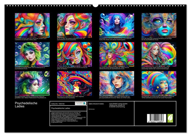 Produktbild: Psychedelische Ladies (hochwertiger Premium Wandkalender 2026 DIN A2 quer), Kunstdruck in Hochglanz