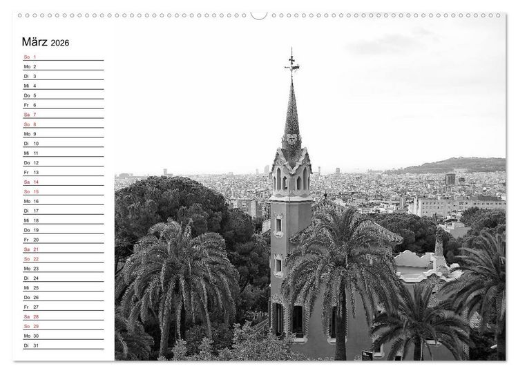 Produktbild: Barcelona Schwarz / Wei&szlig; Impressionen (hochwertiger Premium Wandkalender 2026 DIN A2 quer), Kunstdruck in Hochglanz
