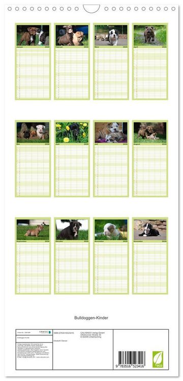 Produktbild: Familienplaner 2026 - Bulldoggen-Kinder mit 5 Spalten (Wandkalender, 21 x 45 cm) CALVENDO