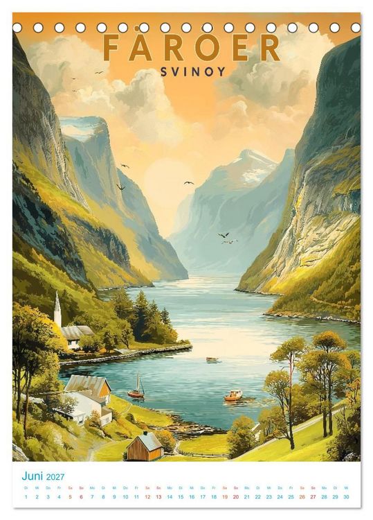 Produktbild: F&auml;r&ouml;er Inseln - Old School Poster Style (Tischkalender 2027 DIN A5 hoch), CALVENDO Monatskalender