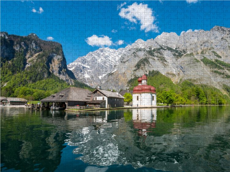 Produktbild: CALVENDO Puzzle Ein Motiv aus dem Kalender Der K&ouml;nigssee Perle unter dem Watzmann | 1000 Teile Lege-Gr&ouml;&szlig;e 64x48cm Foto-Puzzle f&uuml;r gl&uuml;ckliche Stunden