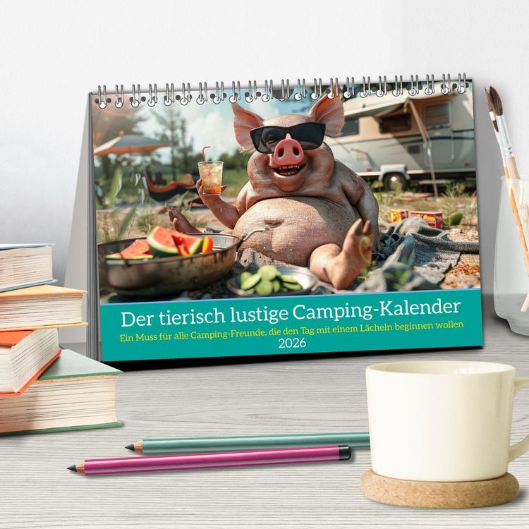 Produktbild: Der tierisch lustige Camping-Kalender (Tischkalender 2026 DIN A5 quer), CALVENDO Monatskalender