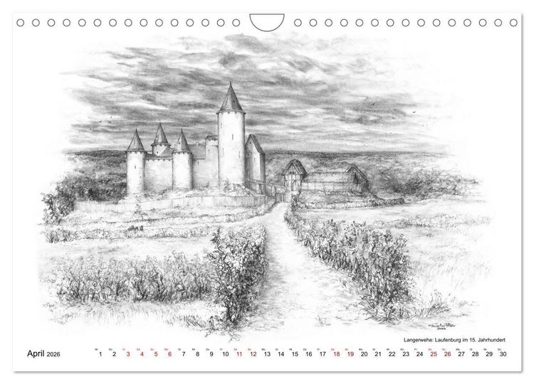 Produktbild: ZeitZeichnen: Burgen und Befestigungen in der Aachener Region (Wandkalender 2026 DIN A4 quer), CALVENDO Monatskalender