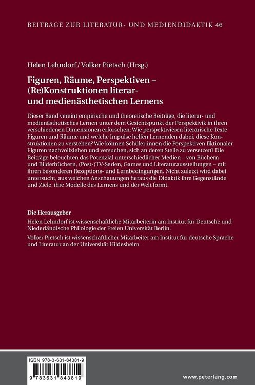 Produktbild: Figuren, R&auml;ume, Perspektiven &ndash; (Re)Konstruktionen literar- und medien&auml;sthetischen Lernens