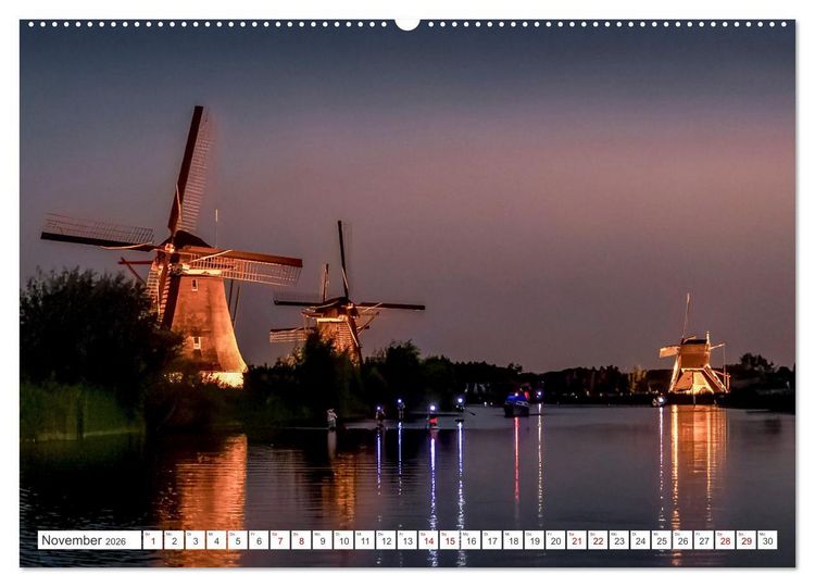 Produktbild: Die Windm&uuml;hlen von Kinderdijk - UNESCO Welterbe (hochwertiger Premium Wandkalender 2026 DIN A2 quer), Kunstdruck in Hochglanz
