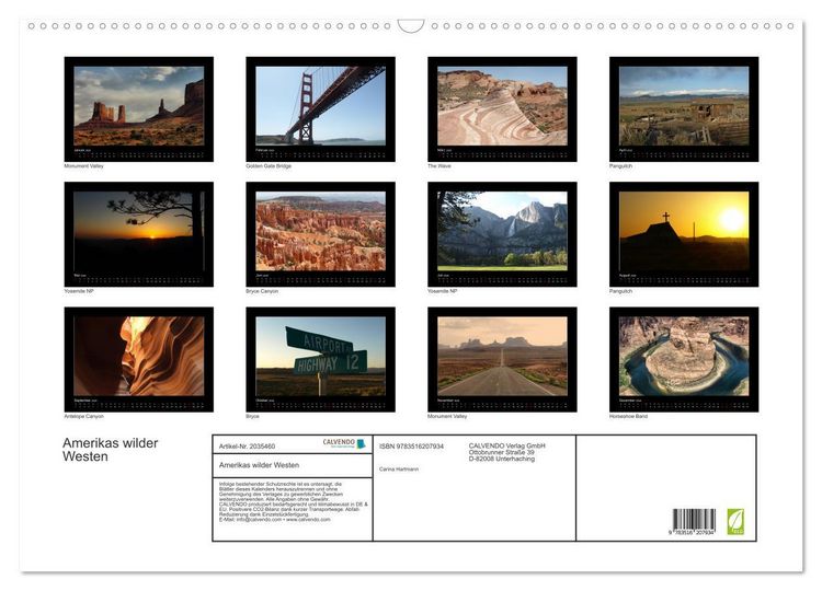 Produktbild: Amerikas wilder Westen (Wandkalender 2026 DIN A2 quer), CALVENDO Monatskalender