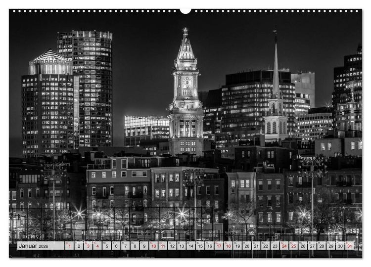 Produktbild: BOSTON Monochrome Stadtansichten (hochwertiger Premium Wandkalender 2026 DIN A2 quer), Kunstdruck in Hochglanz