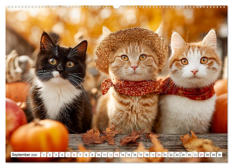 Produktbild: Katzenkalender - S&uuml;&szlig;e Katzen begleiten dich durch alle Jahreszeiten (Wandkalender 2026 DIN A2 quer), CALVENDO Monatskalender