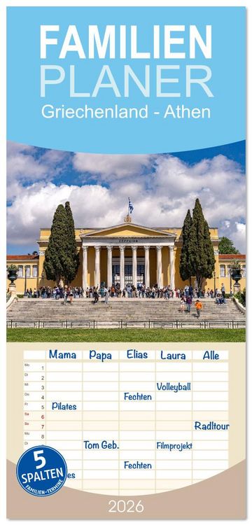 Produktbild: Familienplaner 2026 - Griechenland - Athen mit 5 Spalten (Wandkalender, 21 x 45 cm) CALVENDO