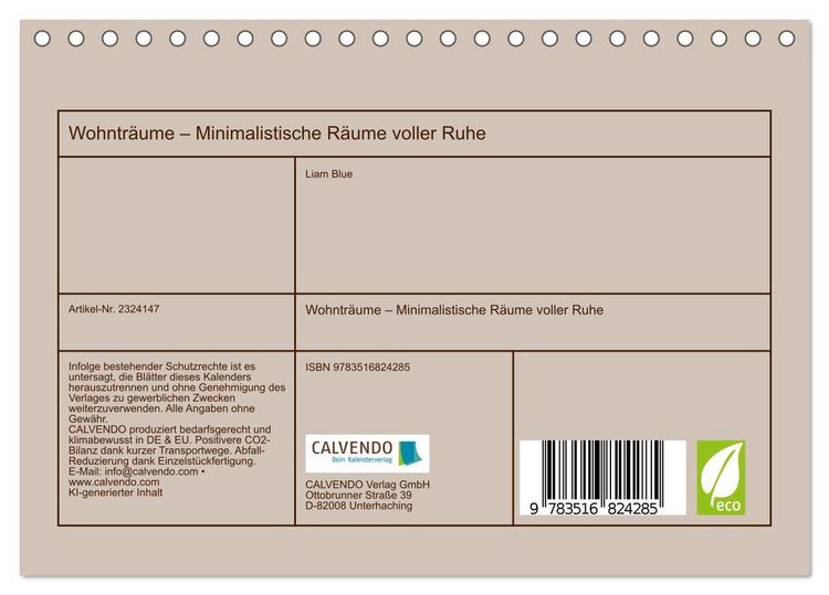 Produktbild: Wohntr&auml;ume &ndash; Minimalistische R&auml;ume voller Ruhe (Tischkalender 2027 DIN A5 quer), CALVENDO Monatskalender